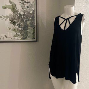 Express Black Tank Top with Strappy Design on Chest